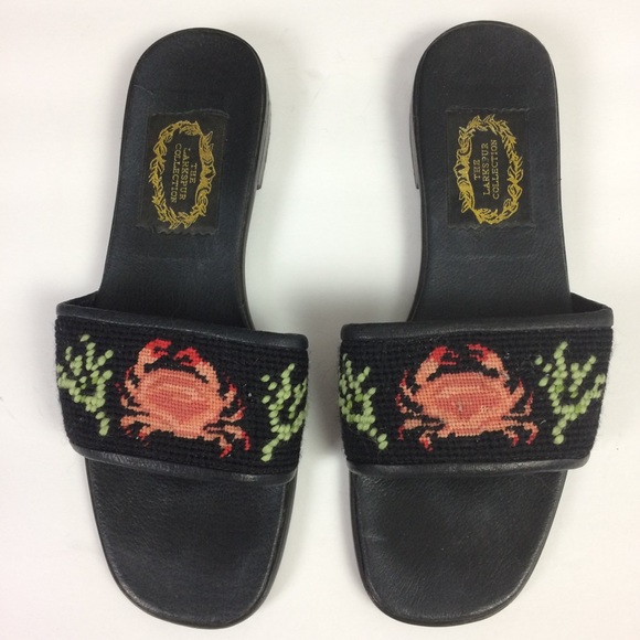 Larkspur Needlepoint Slides with Crab design - Picture 2 of 4
